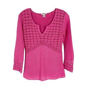 Lilly Pulitzer Crochet Blouse Womens Size Small Pink Cotton Open Knit Lined